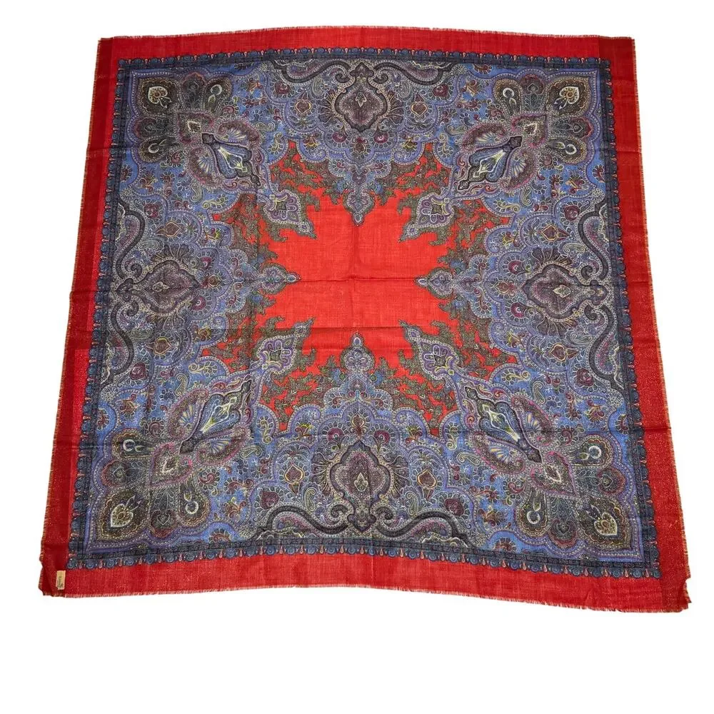Summit Hill Italy 85% Wool Paisley Square Shawl Wrap Scarf 53x53 Oversized